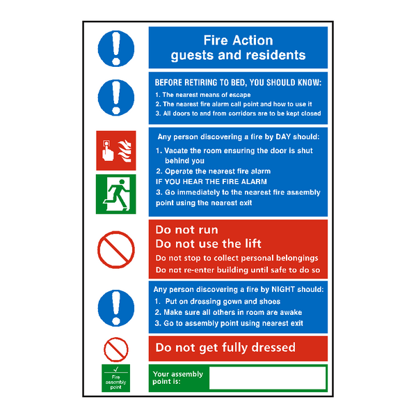 Hotel Fire Action Notice Sticker Safety Uk