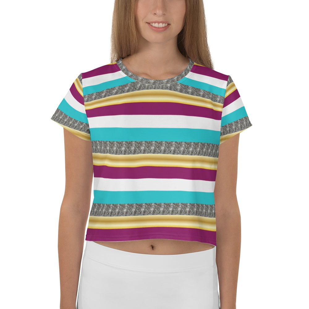 65 MCMLXV Women's Metallic Stripe Print Crop T-Shirt