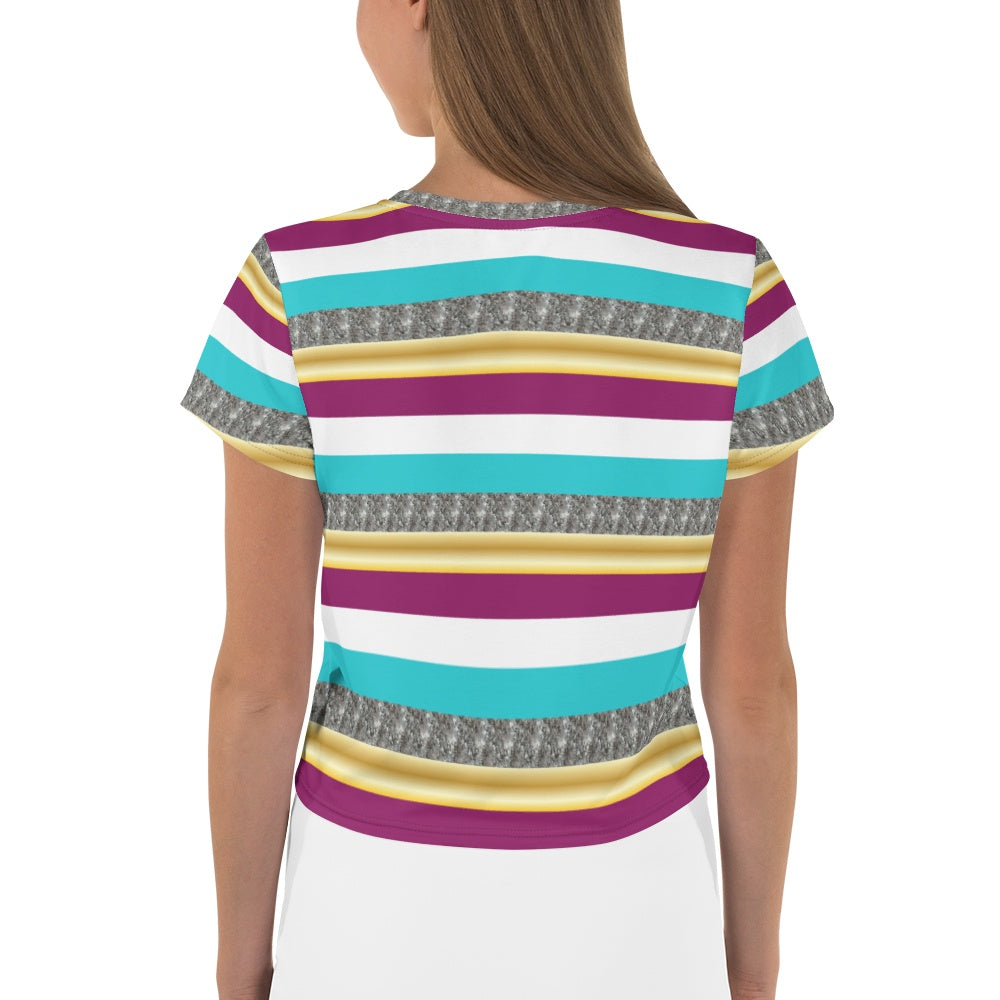 65 MCMLXV Women's Metallic Stripe Print Crop T-Shirt