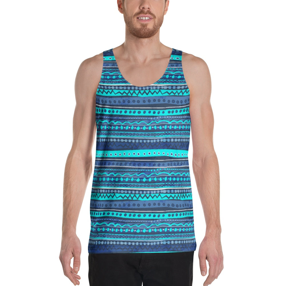 65 MCMLXV Men's Blue Batik Stripe Tank Top