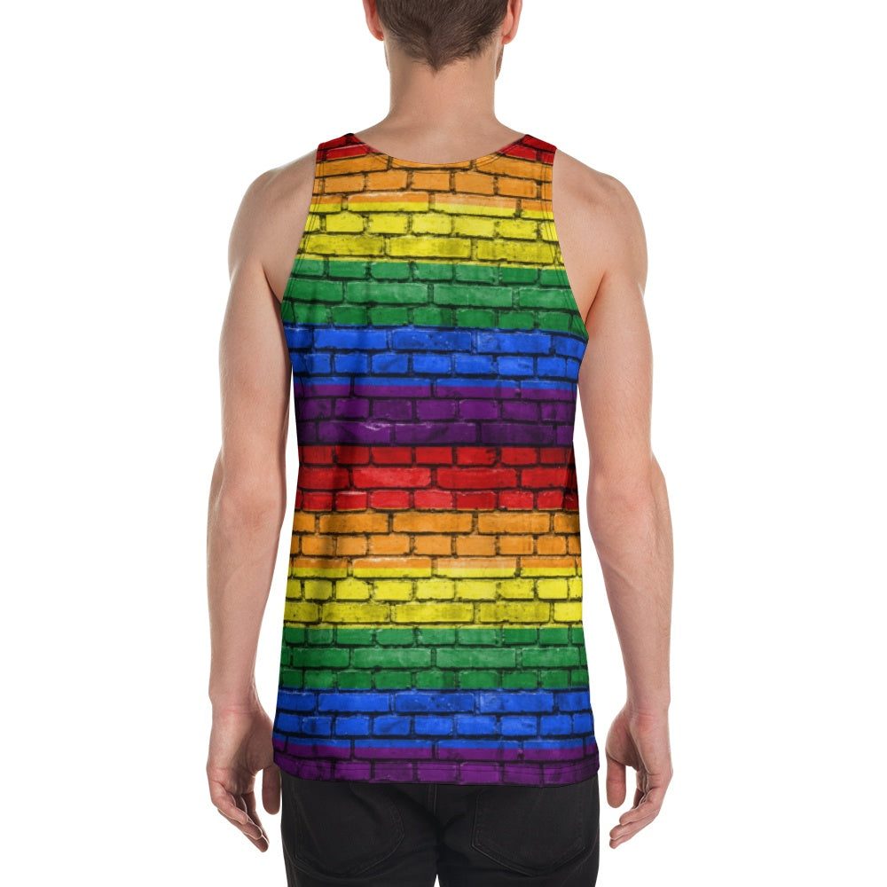 65 MCMLXV Unisex LGBT Pride Rainbow Brick Wall Print Tank Top