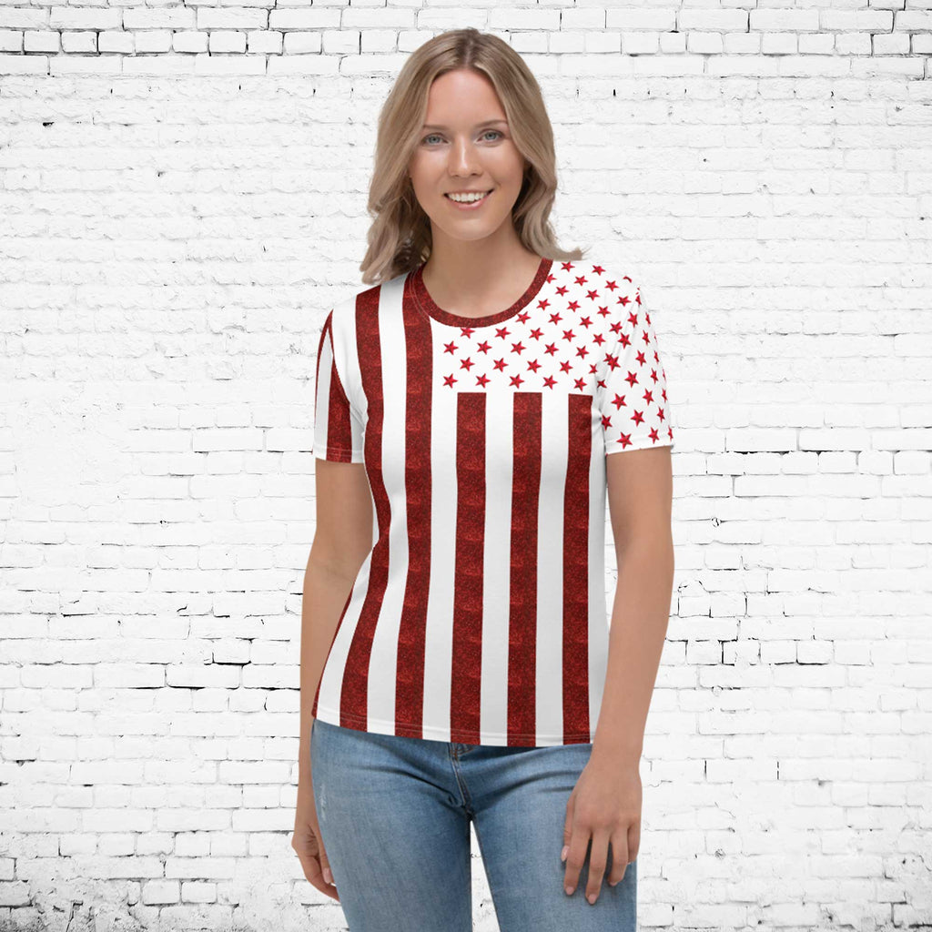 65 MCMLXV Women's Red & White American Flag Print T-Shirt