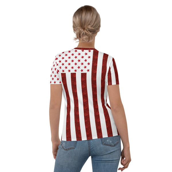 65 MCMLXV Women's Red & White American Flag Print T-Shirt