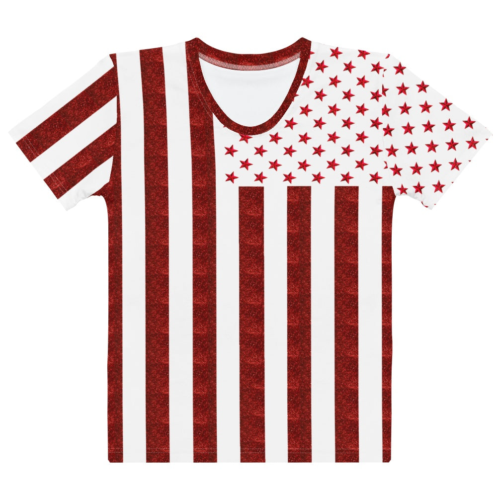 65 MCMLXV Women's Red & White American Flag Print T-Shirt