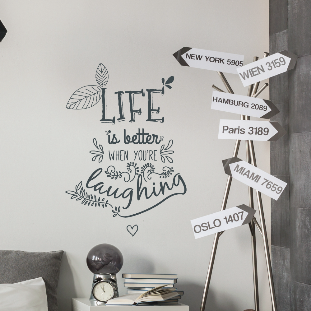 Life and laughter Floral Wall Quote Sticker | Wallboss ...