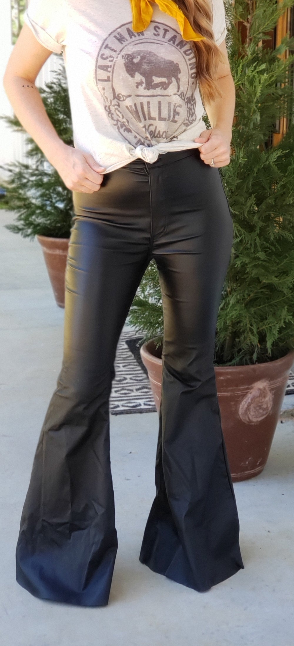 leather bell bottom pants