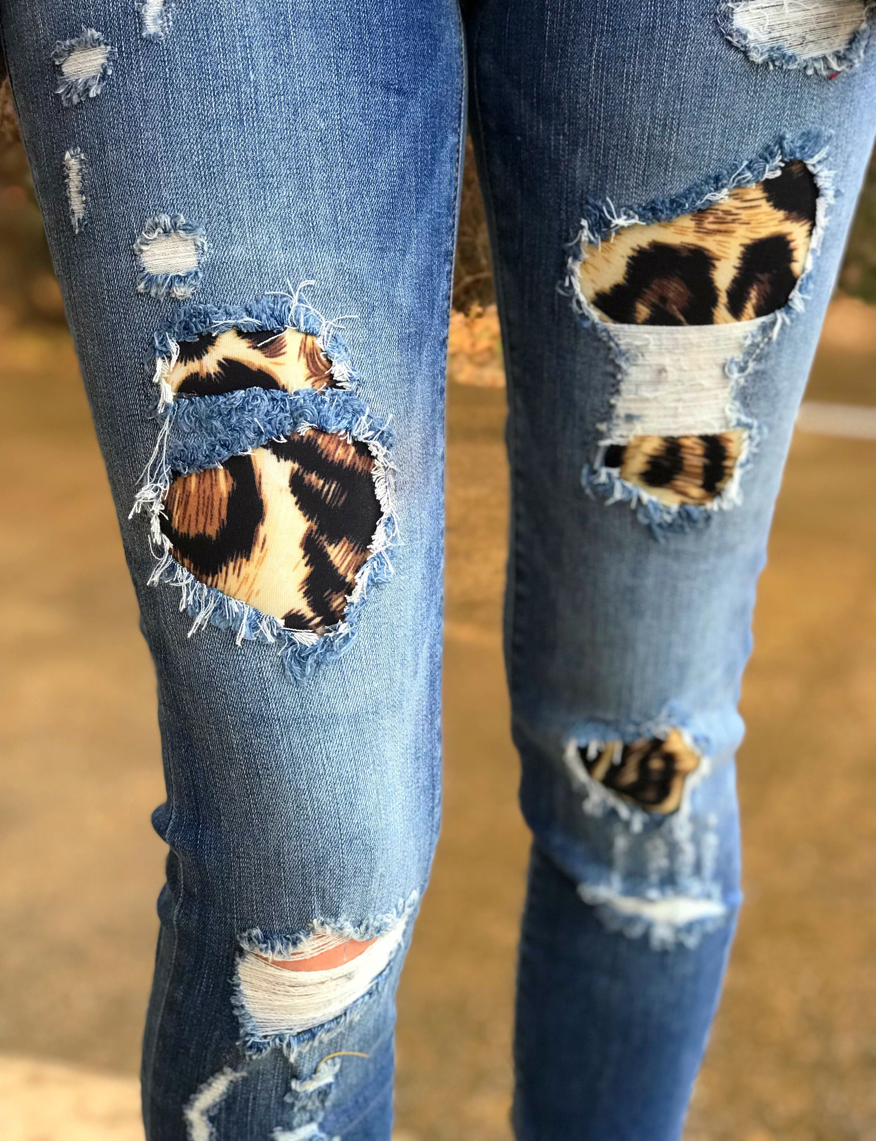 leopard patch jeans plus size