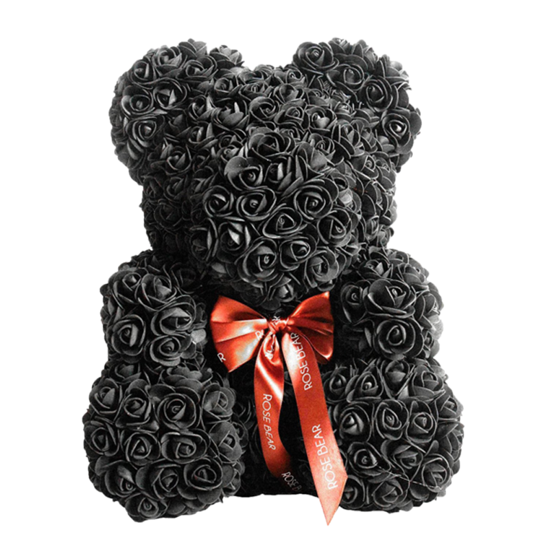 black rose teddy bear