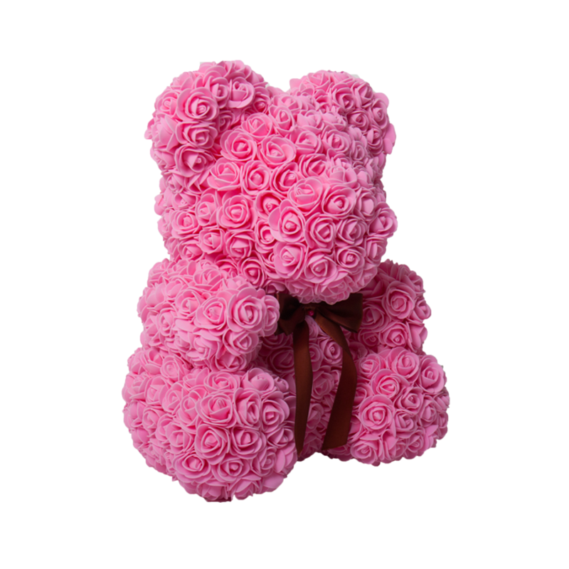 pink roses with teddy bear