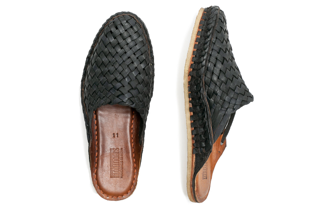 Woven City Slippers for Men | Black Iron-Dyed Leather | Mohinders