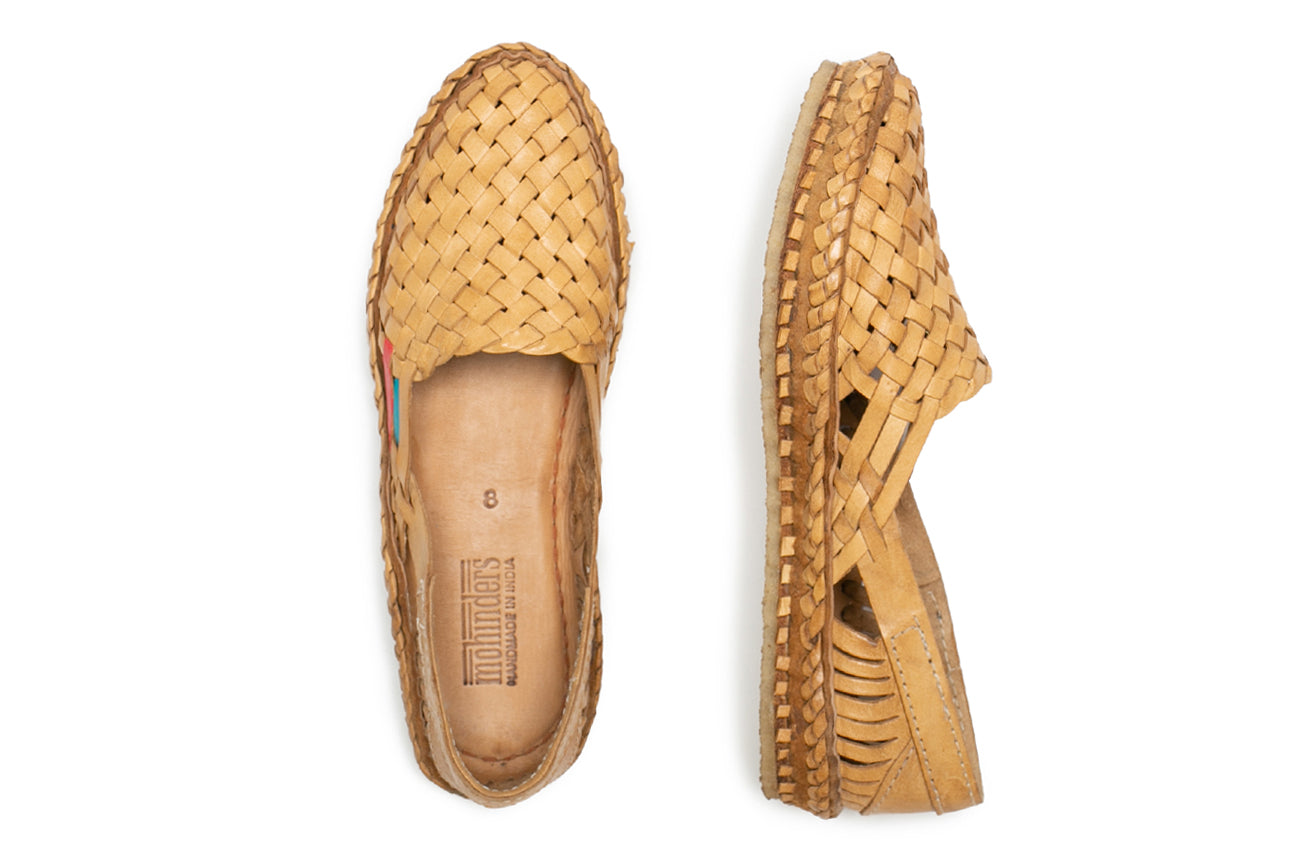 native flat slip on with woven leather strips