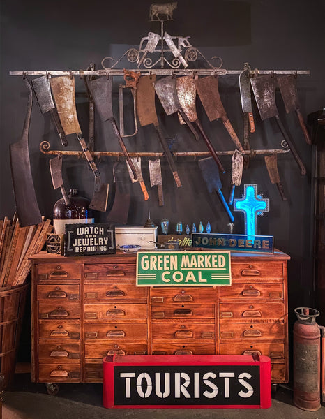 Antique butcher meat rack and cabinet at Industrial Artifacts