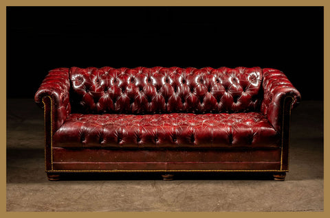 Antique oxblood tufted leather chesterfield at Industrial Artifacts