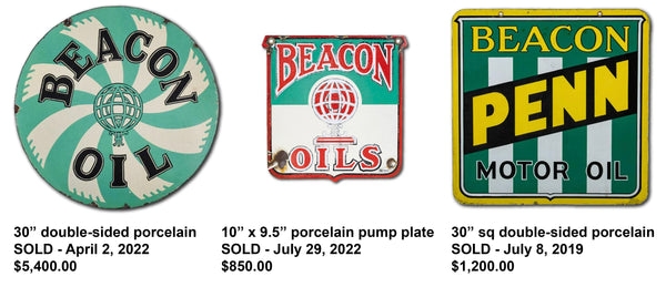 Beacon Oil green and white porcelain signs from Everett PA