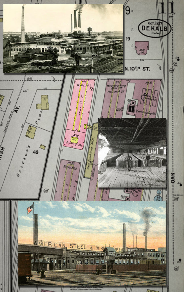 Industrial Artifacts and American Steel & Wire Factory bldg 8 fire map and pics