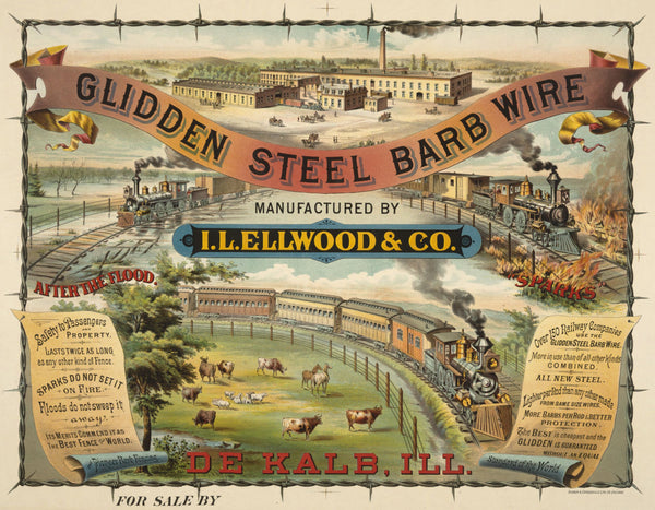 Glidden barbed wire and Ellwood steel ad
