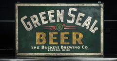 Antique Green Seal Beer Sign at Industrial Artifacts