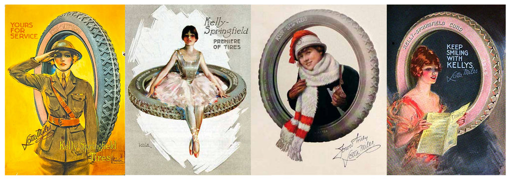 Illustrated Miss Lotta Miles for Kelly Tires in the 1910s and 1920s