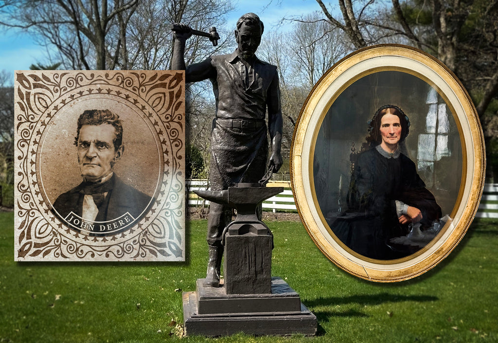 John and Demarius Deere with John Deere statue at Historical Landmark in Grand Detour Illinois