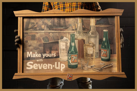 Vintage Framed Make yours with Seven Up Cardstock sign at Industrial Artifacts