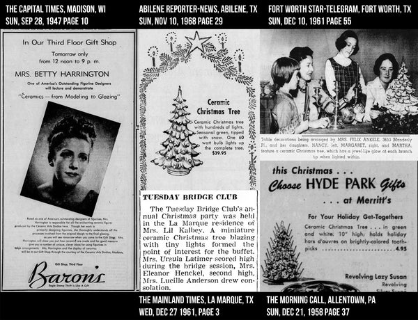 Ceramic Christmas Tree newspaper ads from the 1950s and 1960s
