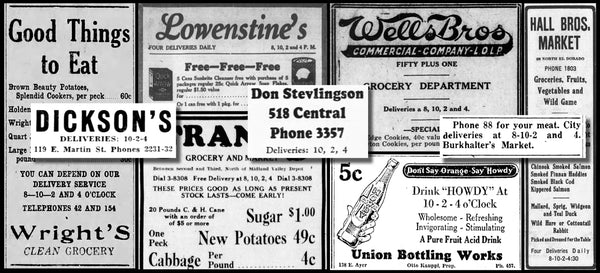 Various newspaper ads featuring 10, 2, 4 delivery times
