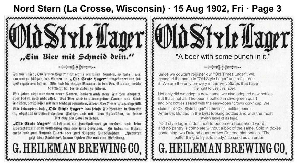 Old Times Lager changes its name to Old Style Lager in this 1902 newspaper ad