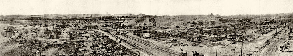 Panoramic view of aftermath of Tulsa Massacre, 1921