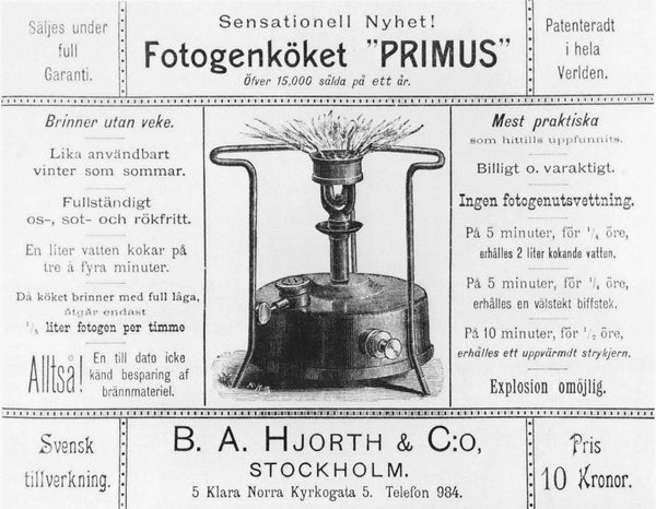 Swedish inventor Frans Wilhelm Lindqvist started producing the Primus stove