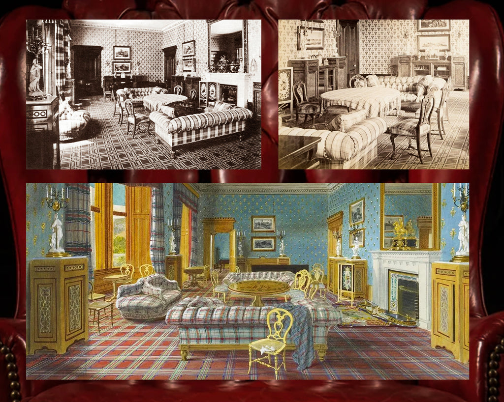 Queen Victoria's tufted Chesterfield sofas at Balmoral Castle in Scotland