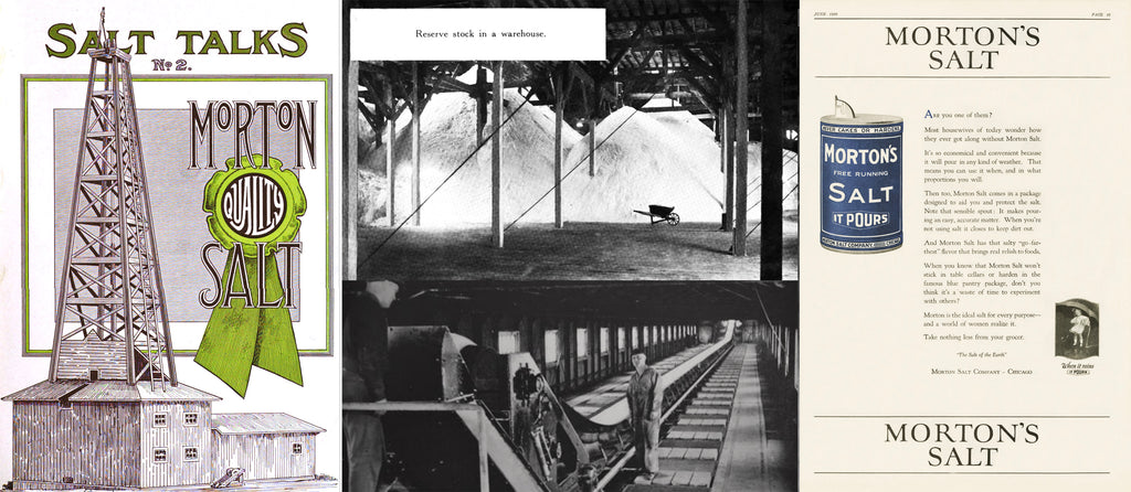Morton Salt Talk newsletter, pics of inside salt warehouse, and vintage advertisement