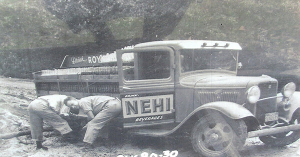 Nehi delivery truck stuck in the mud in 1930s Louisiana