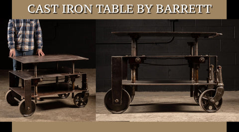Antique cast iron table on wheels by Barrett at Industrial Artifacts