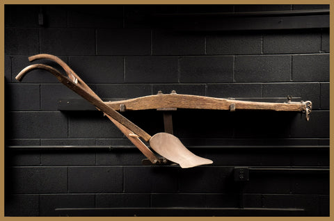 Wall Mounted wood and metal plow from Industrial Artifacts