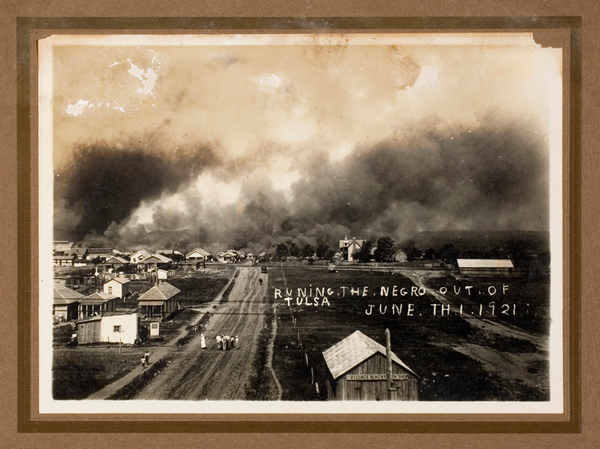 Running the Negro Out postcard from Tulsa Race Massacre, Greenwood District