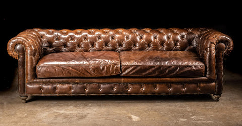 vintage Chesterfield sofa in dark brown at Industrial Artifacts