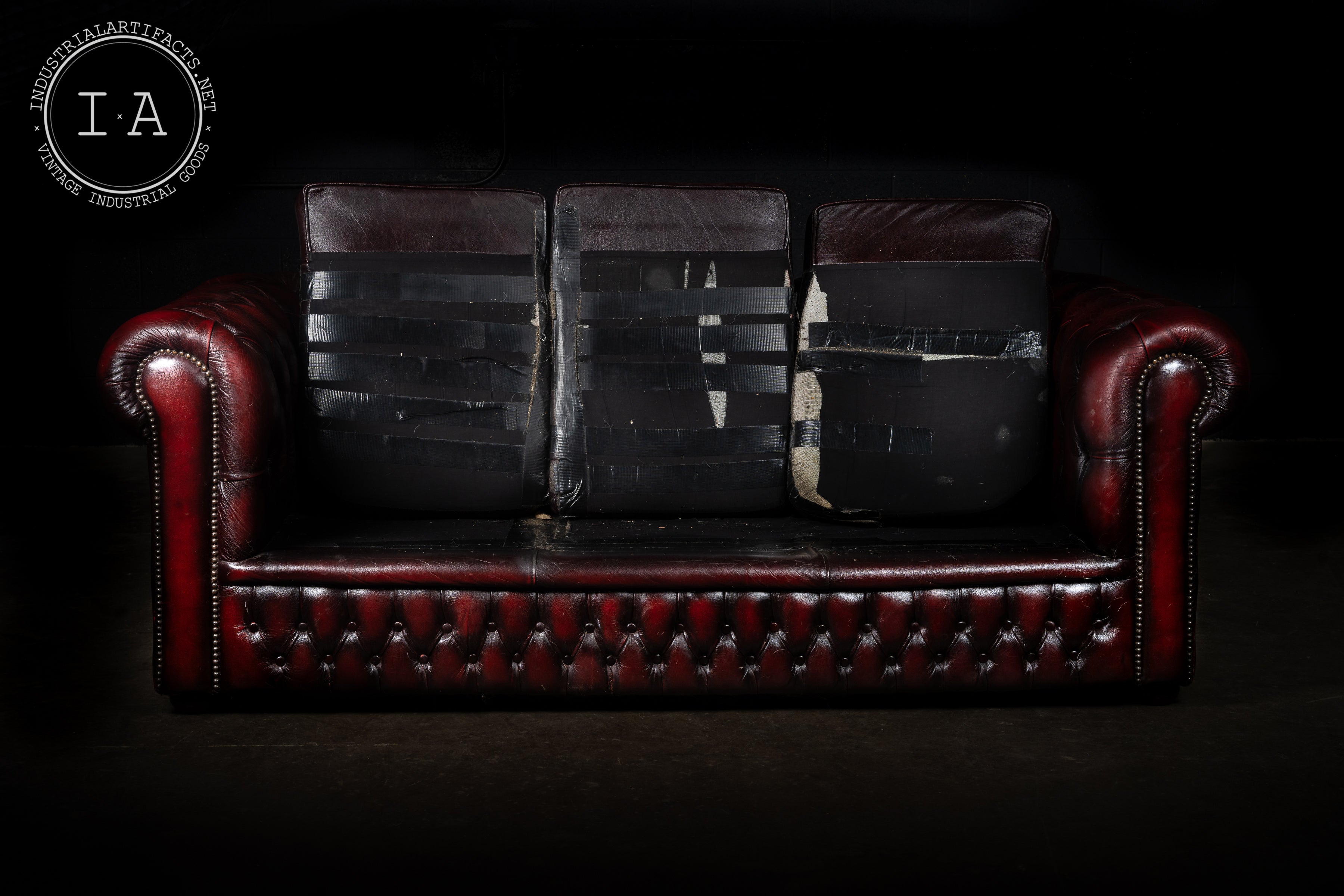 Vintage Tufted Leather Sofa in Oxblood