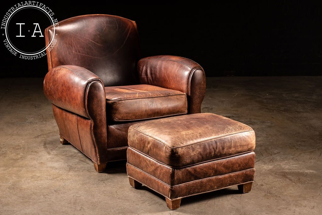 club chair with ottoman leather