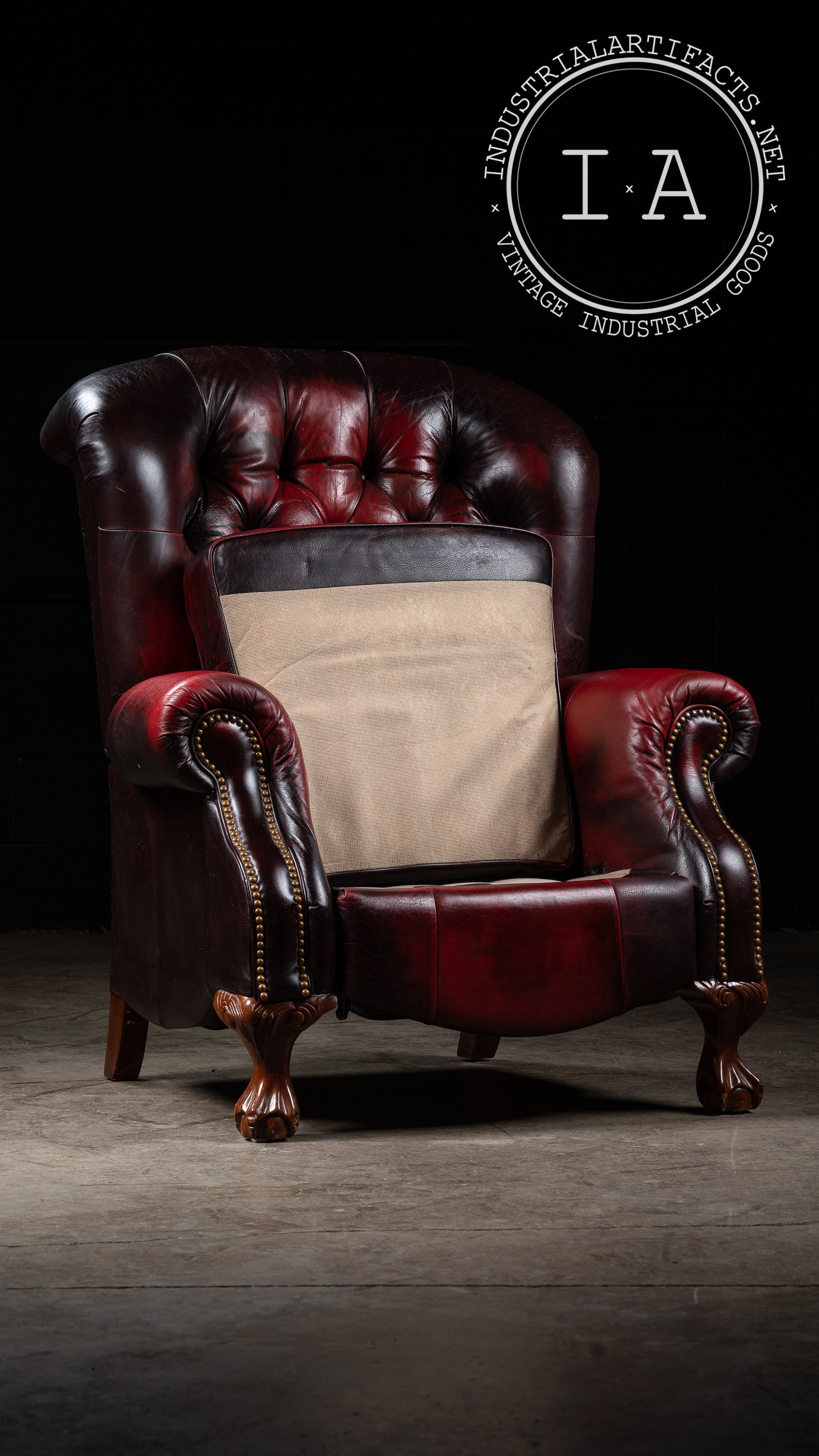 Vintage Tufted Wingback Recliner Chair In Oxblood