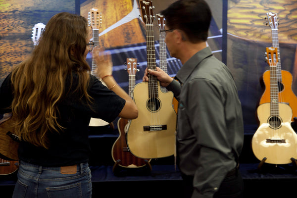 Ohana CEO, Louis Wu, shows of the BK-70RB at NAMM 2020