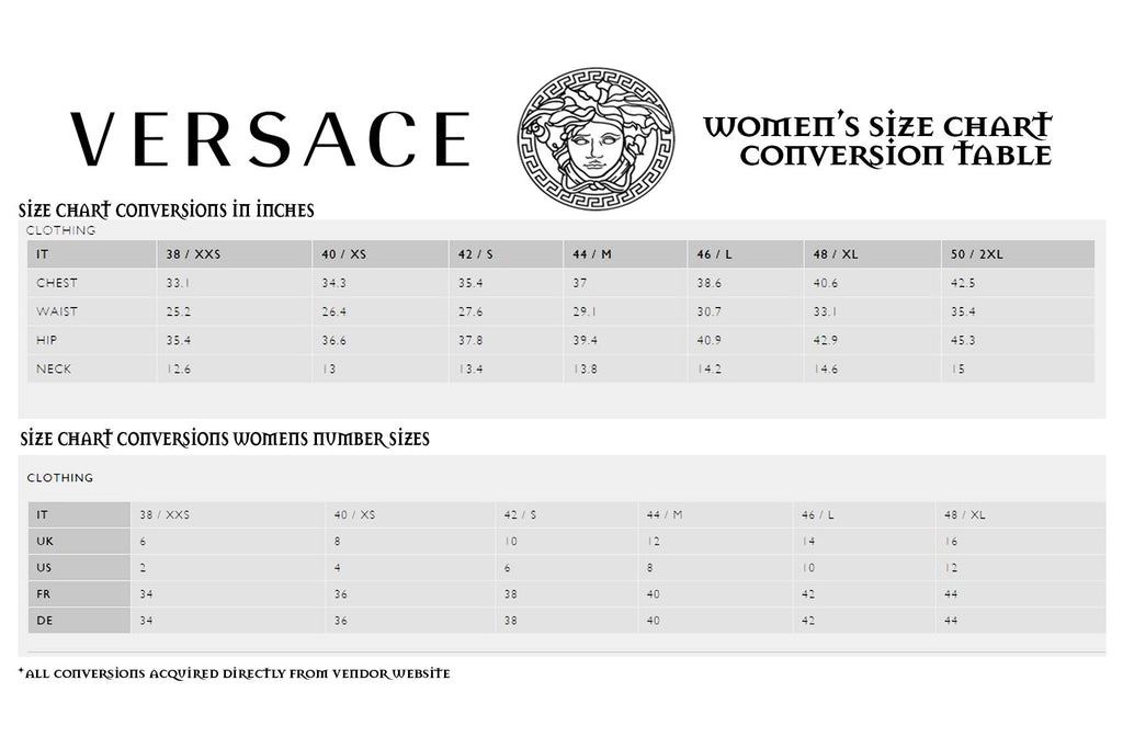 Versace Size Chart Clothing