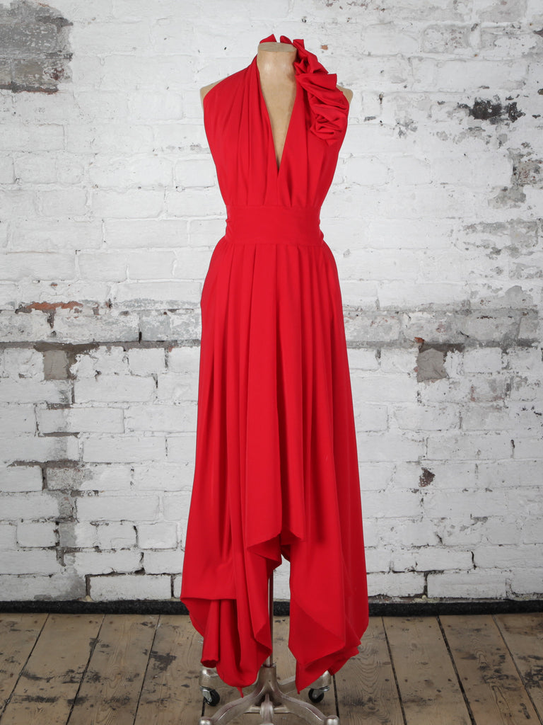 bright red maxi dress