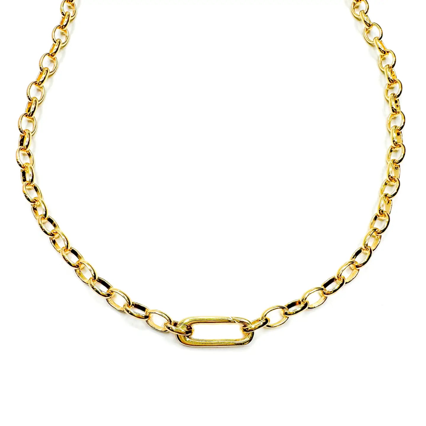 Gold Carabiner Clasp Paperclip Charm Necklace