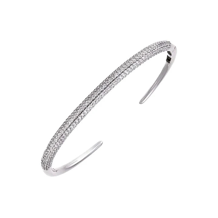 Double Row Pave Open Bangle Bracelet