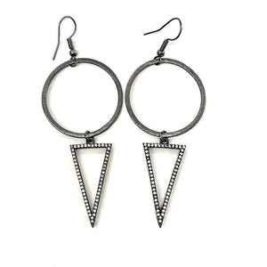 Hammered Circle with Hematite & CZ Triangle Earrings - Accessorize Me