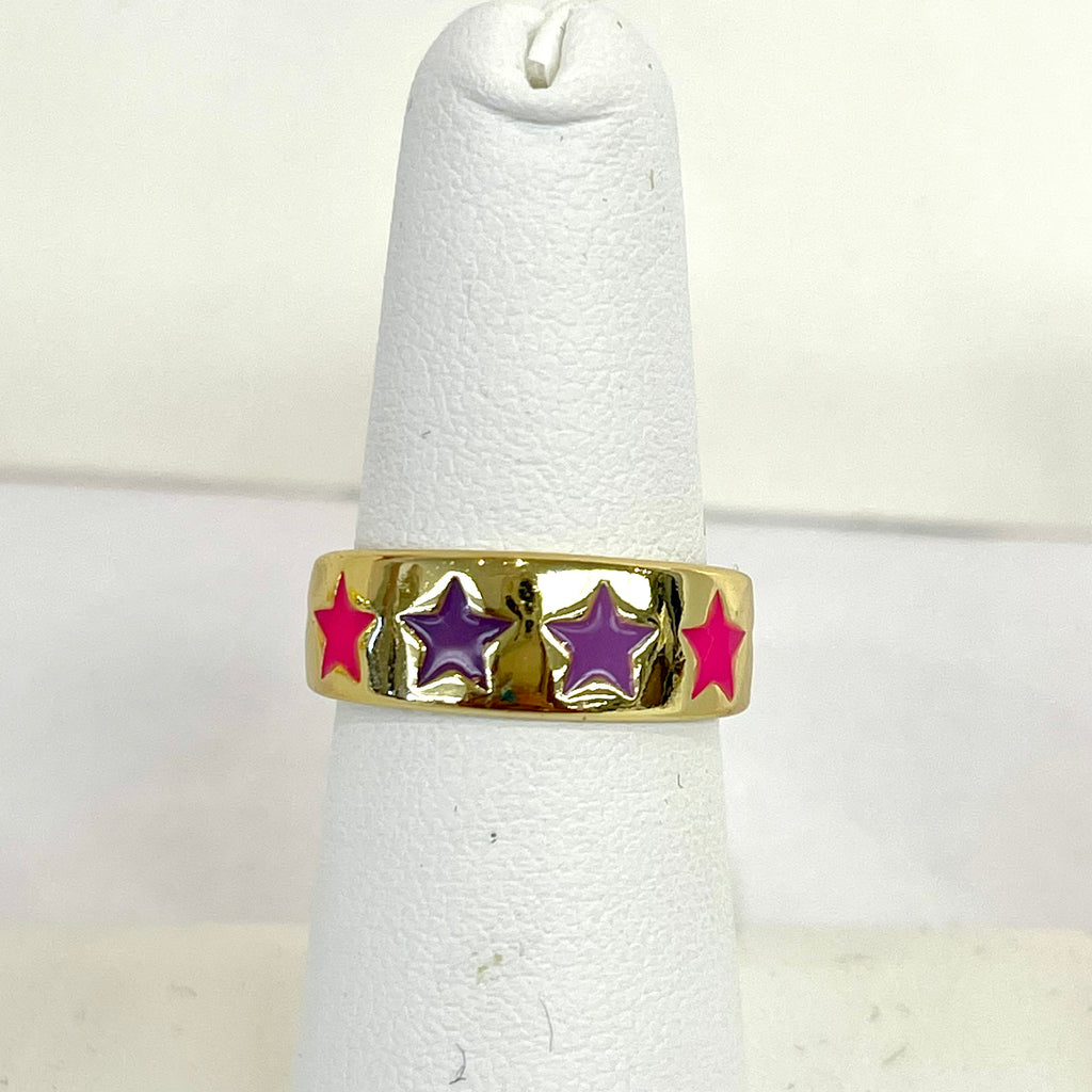 Gold and Enamel Adjustable Star Ring
