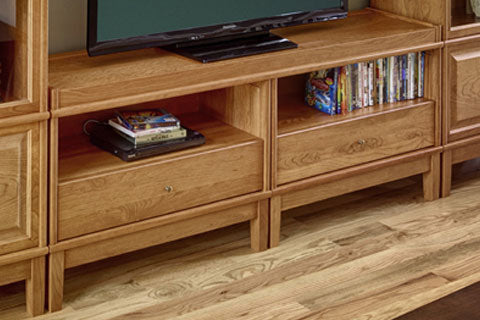Hale Extra Deep Heritage Barrister Bookcase Shelf with Drawer Section organizes media.