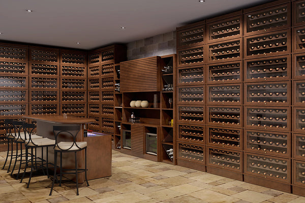 Accessorize Hale Heritage Barrister Bookcases with wine racks and create stacks of storage in a wine cellar