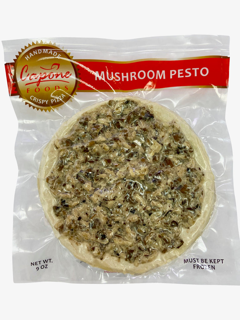 HANDMADE CRISPY PIZZA  Mushroom Pesto and Cheese