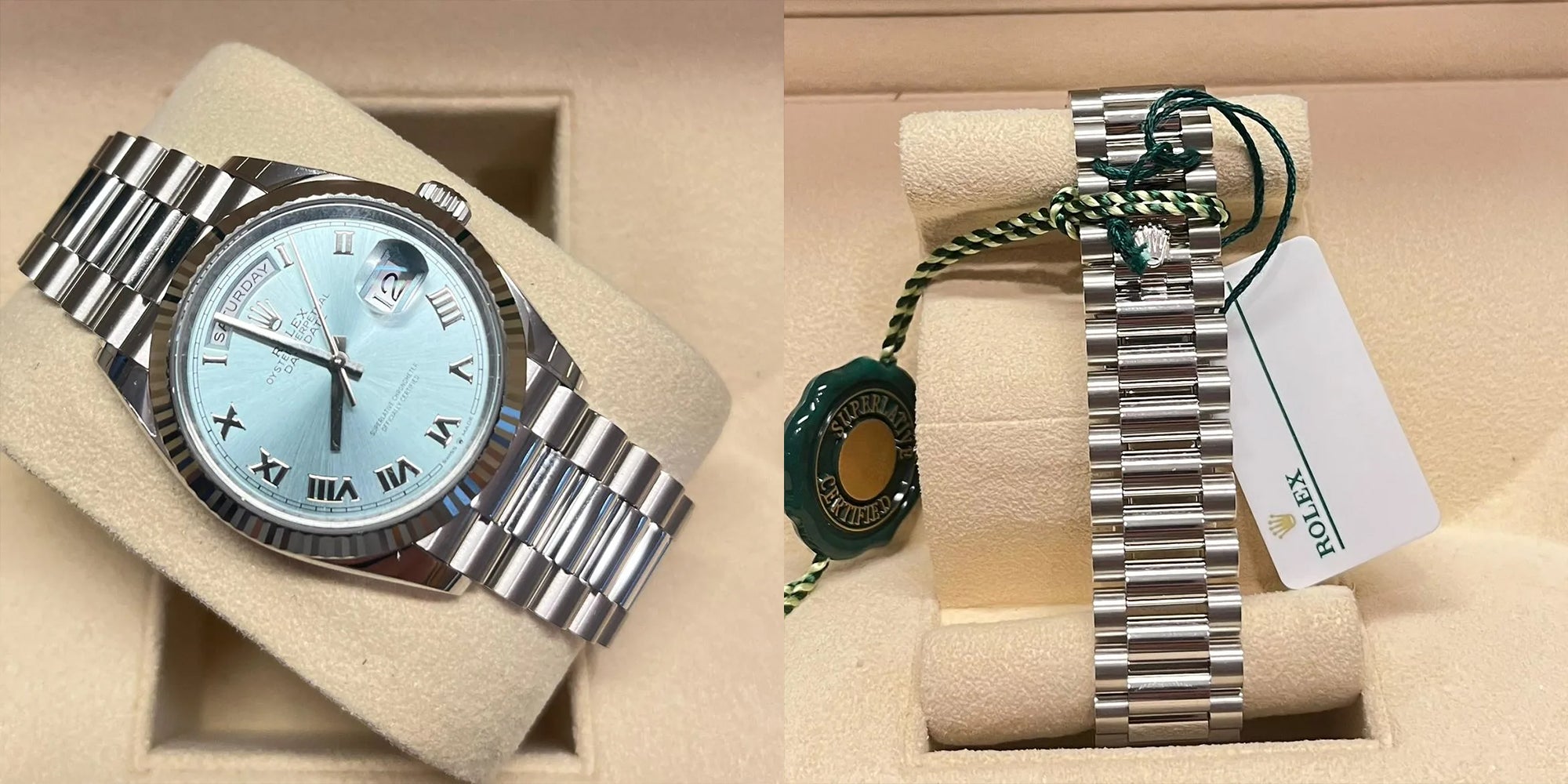 Platinum Rolex Day-Date Ice Blue 36mm Fluted Bezel